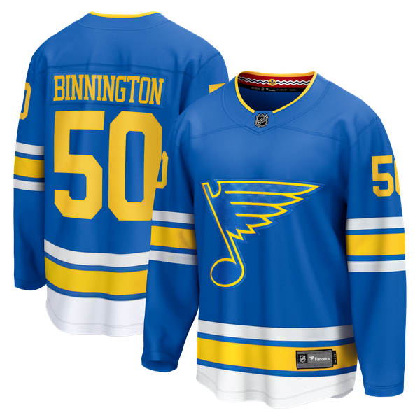 Men's St. Louis Blues Jordan Binnington Fanatics Blue Home Breakaway Jersey - Image 1
