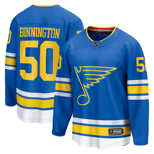 Men's St. Louis Blues Jordan Binnington Fanatics Blue Home Breakaway Player Jersey - Image 1