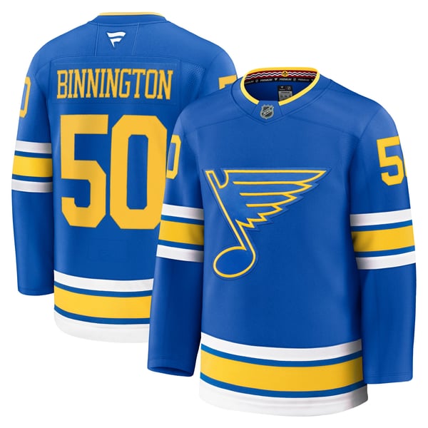 Men's St. Louis Blues Jordan Binnington Fanatics Blue Home Premium Player Jersey - Image 2