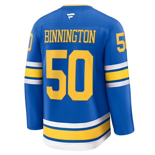 Men's St. Louis Blues Jordan Binnington Fanatics Blue Home Premium Player Jersey - Image 4
