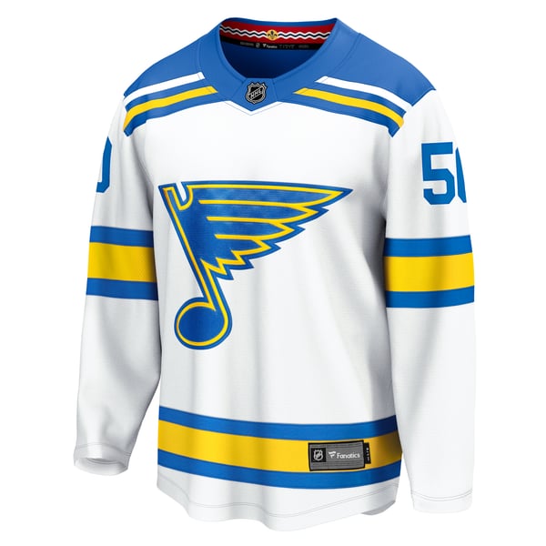 Men's St. Louis Blues Jordan Binnington Fanatics White Away Breakaway Player Jersey - Image 3