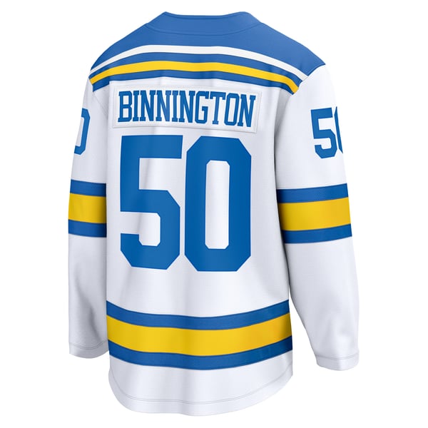 Men's St. Louis Blues Jordan Binnington Fanatics White Away Breakaway Player Jersey - Image 4