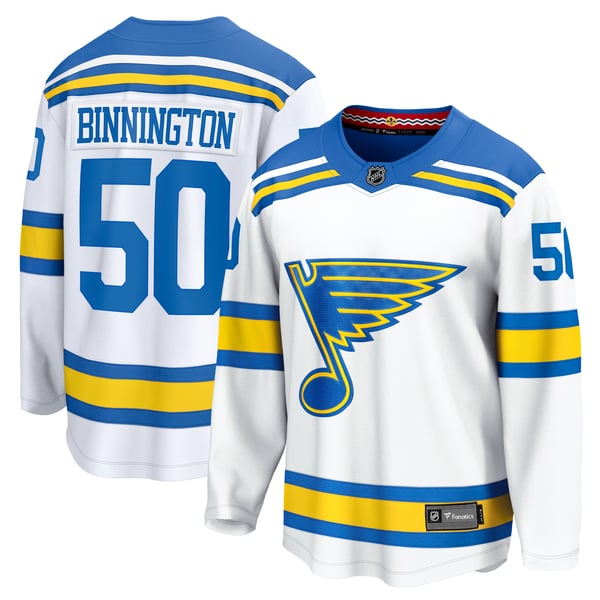 Men's St. Louis Blues Jordan Binnington Fanatics White Away Breakaway Player Jersey - Image 1
