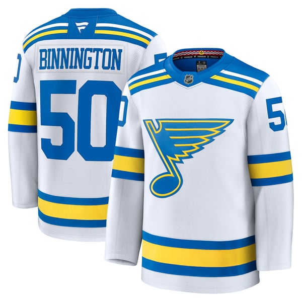Men's St. Louis Blues Jordan Binnington Fanatics White Away Premium Player Jersey - Image 2