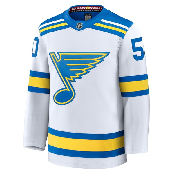 Men's St. Louis Blues Jordan Binnington Fanatics White Away Premium Player Jersey - Image 3