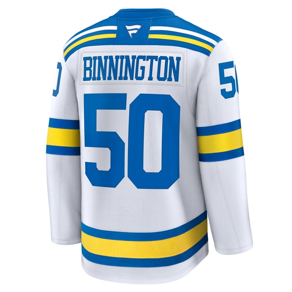 Men's St. Louis Blues Jordan Binnington Fanatics White Away Premium Player Jersey - Image 4
