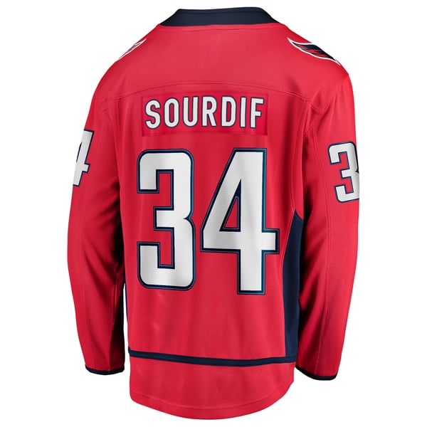 Men's Washington Capitals Justin Sourdif Fanatics Red Home Breakaway Jersey - Image 4