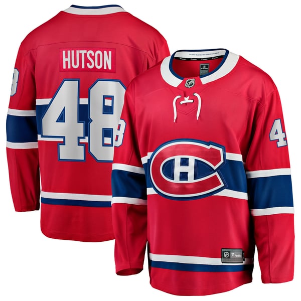Men's Montreal Canadiens Lane Hutson Fanatics Red Home Breakaway Jersey - Image 2
