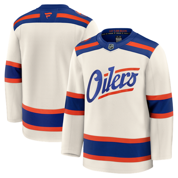 Men's Edmonton Oilers Fanatics Light Beige Alternate Premium Jersey - Image 2