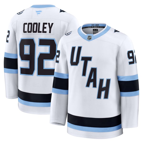 Men's Utah Mammoth Logan Cooley Fanatics White Away Premium Player Jersey - Image 2