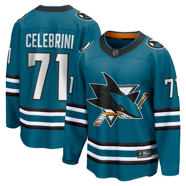 Men's San Jose Sharks Macklin Celebrini Fanatics Teal  Home Breakaway Jersey - Image 2