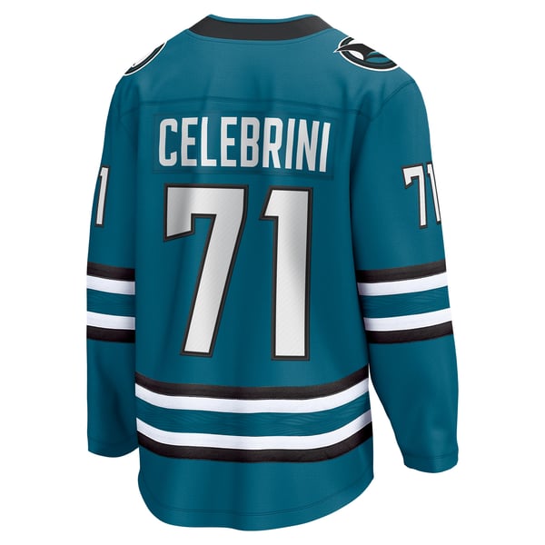 Men's San Jose Sharks Macklin Celebrini Fanatics Teal  Home Breakaway Jersey - Image 4