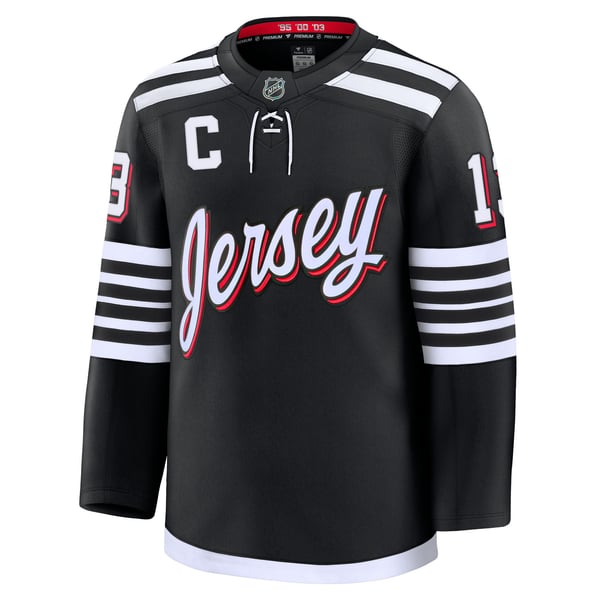 Men's New Jersey Devils Nico Hischier Fanatics Black Alternate Premium Jersey - Image 3