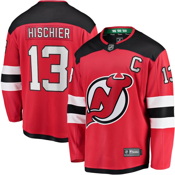 Men's New Jersey Devils Nico Hischier Fanatics Red Captain Patch Home Breakaway Jersey - Image 2