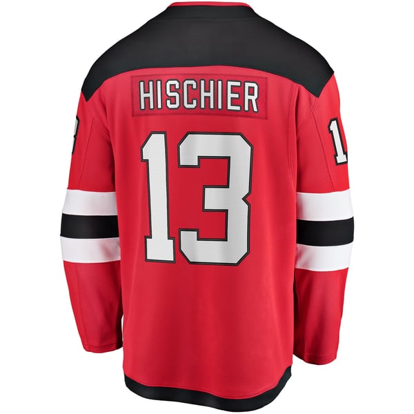 Men's New Jersey Devils Nico Hischier Fanatics Red Captain Patch Home Breakaway Jersey - Image 4