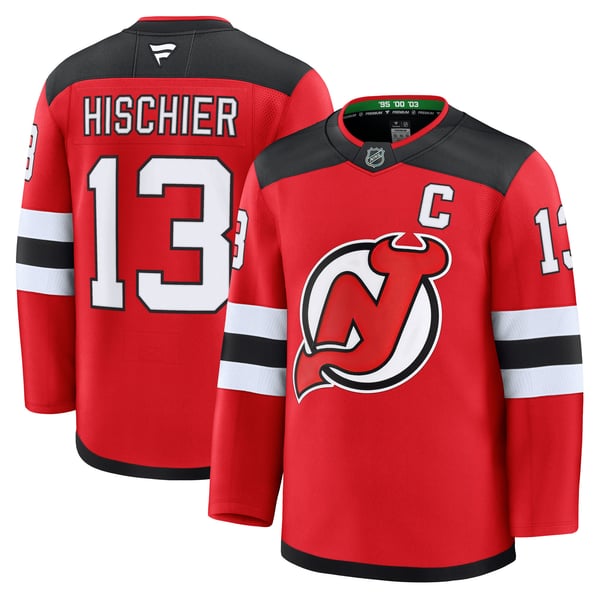 Men's New Jersey Devils Nico Hischier Fanatics Red Home Premium Jersey - Image 2