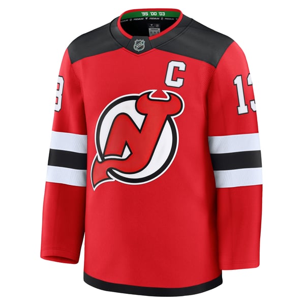 Men's New Jersey Devils Nico Hischier Fanatics Red Home Premium Jersey - Image 3