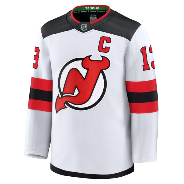 Men's New Jersey Devils Nico Hischier Fanatics White Away Premium Jersey - Image 3