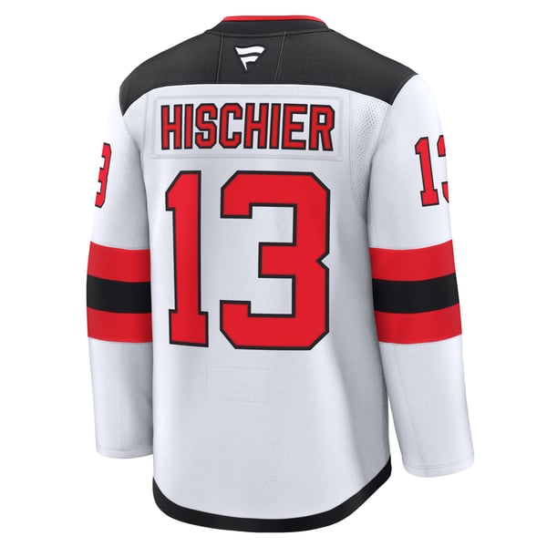 Men's New Jersey Devils Nico Hischier Fanatics White Away Premium Jersey - Image 4