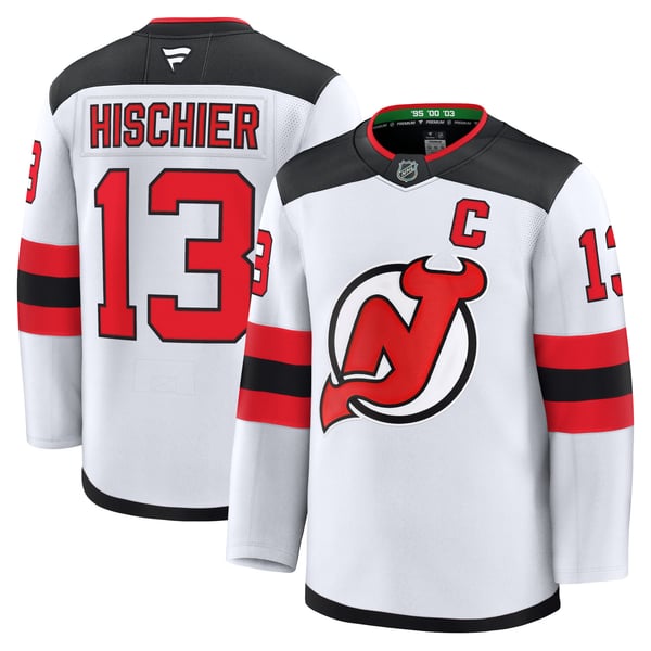 Men's New Jersey Devils Nico Hischier Fanatics White Away Premium Jersey - Image 1