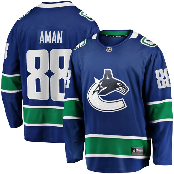 Men's Vancouver Canucks Nils Aman Fanatics Blue Home Premier Breakaway Player Jersey - Image 1