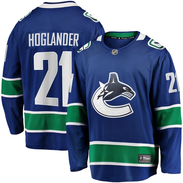 Men's Vancouver Canucks Nils Hoglander Fanatics Blue Home Premier Breakaway Player Jersey - Image 2