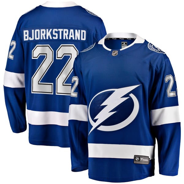 Men's Tampa Bay Lightning Oliver Bjorkstrand Fanatics Blue Home Breakaway Jersey - Image 2