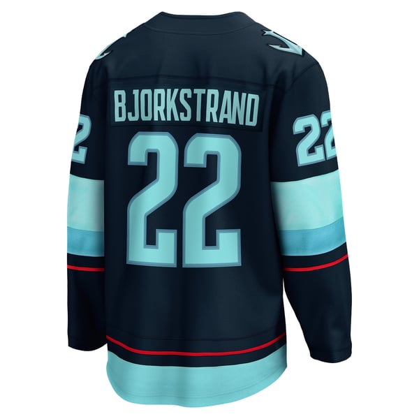 Men's Seattle Kraken Oliver Bjorkstrand Fanatics Deep Sea Blue Home Breakaway Player Jersey - Image 4