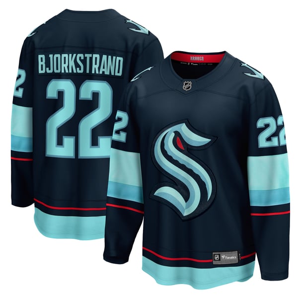 Men's Seattle Kraken Oliver Bjorkstrand Fanatics Deep Sea Blue Home Breakaway Player Jersey - Image 1