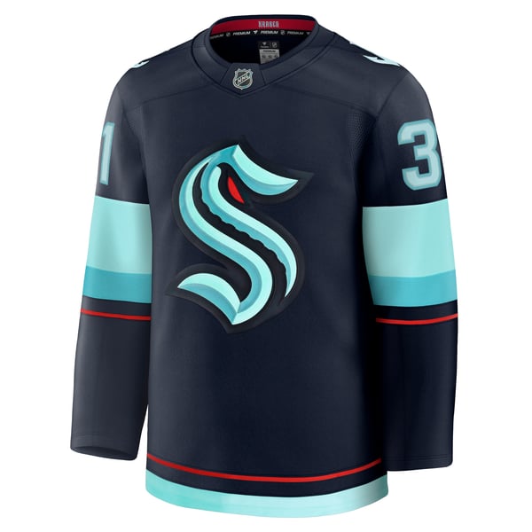Men's Seattle Kraken Philipp Grubauer Fanatics Deep Sea Blue Home Premium Jersey - Image 3