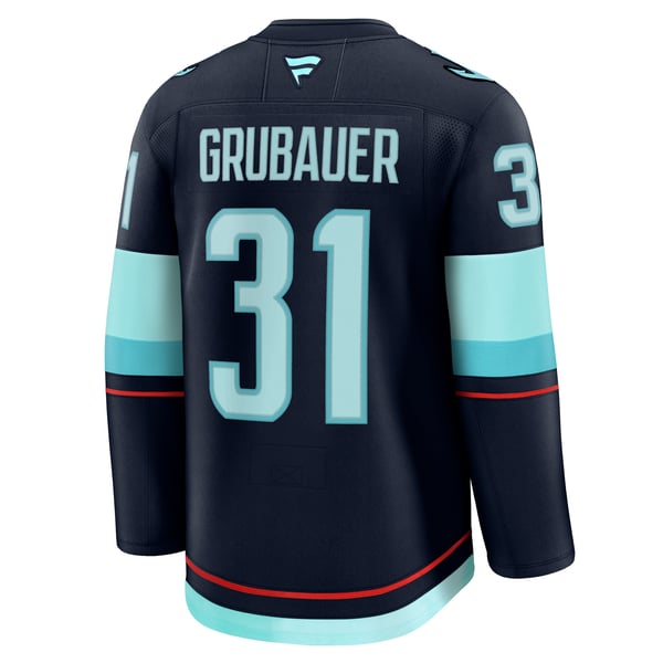 Men's Seattle Kraken Philipp Grubauer Fanatics Deep Sea Blue Home Premium Jersey - Image 4