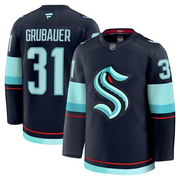 Men's Seattle Kraken Philipp Grubauer Fanatics Deep Sea Blue Home Premium Jersey - Image 1