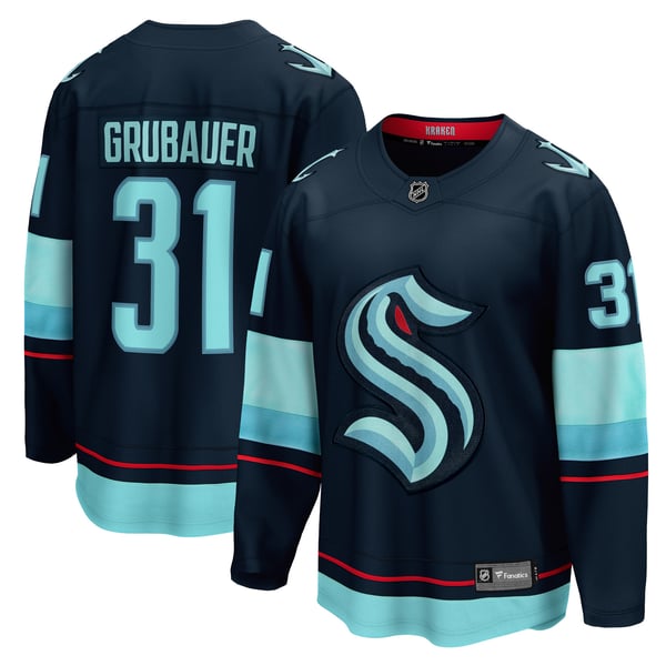 Men's Seattle Kraken Philipp Grubauer Fanatics Navy Home Breakaway Player Jersey - Image 2