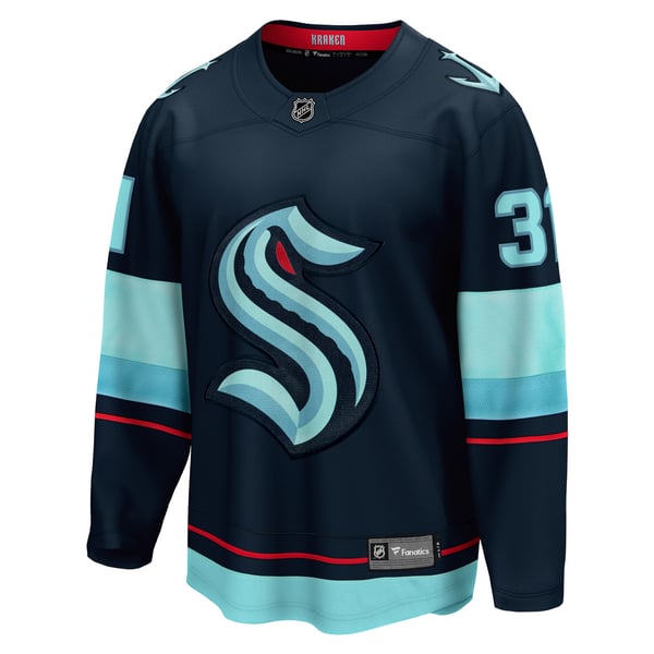 Men's Seattle Kraken Philipp Grubauer Fanatics Navy Home Breakaway Player Jersey - Image 3