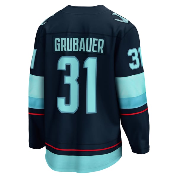 Men's Seattle Kraken Philipp Grubauer Fanatics Navy Home Breakaway Player Jersey - Image 4