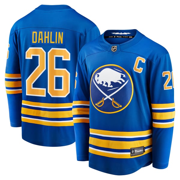 Men's Buffalo Sabres Rasmus Dahlin Fanatics Royal Home Captain Patch Breakaway Jersey - Image 1