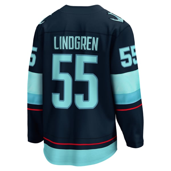 Men's Seattle Kraken Ryan Lindgren Fanatics Deep Sea Blue Home Breakaway Jersey - Image 4