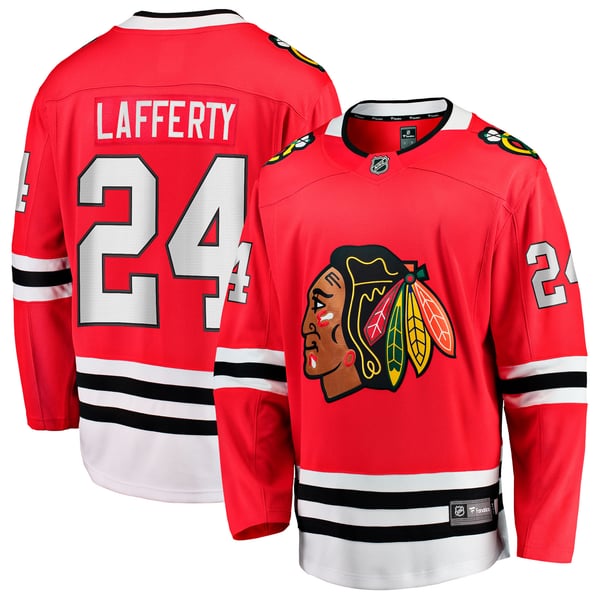 Men's Chicago Blackhawks Sam Lafferty Fanatics Red Home Breakaway Jersey - Image 1