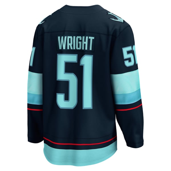 Men's Seattle Kraken Shane Wright Fanatics Deep Sea Blue Home Breakaway Player Jersey - Image 4