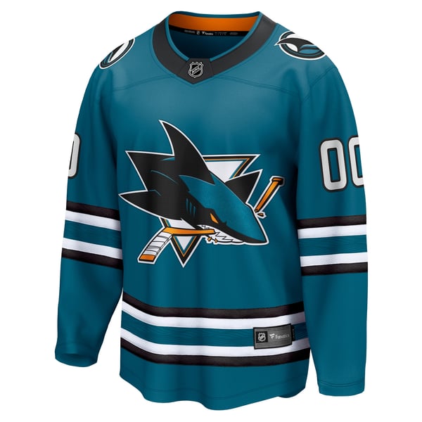 Men's San Jose Sharks Fanatics Teal Home Breakaway Custom Jersey - Image 3