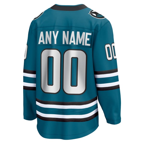 Men's San Jose Sharks Fanatics Teal Home Breakaway Custom Jersey - Image 4