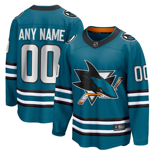 Men's San Jose Sharks Fanatics Teal Home Breakaway Custom Jersey - Image 1