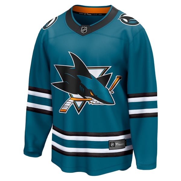 Men's San Jose Sharks Fanatics Teal Home Breakaway Jersey - Image 3