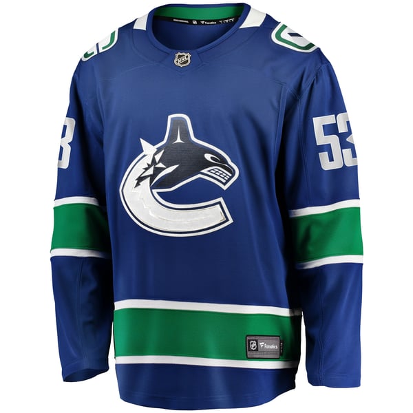 Men's Vancouver Canucks Teddy Blueger Fanatics Blue Home Breakaway Jersey - Image 3
