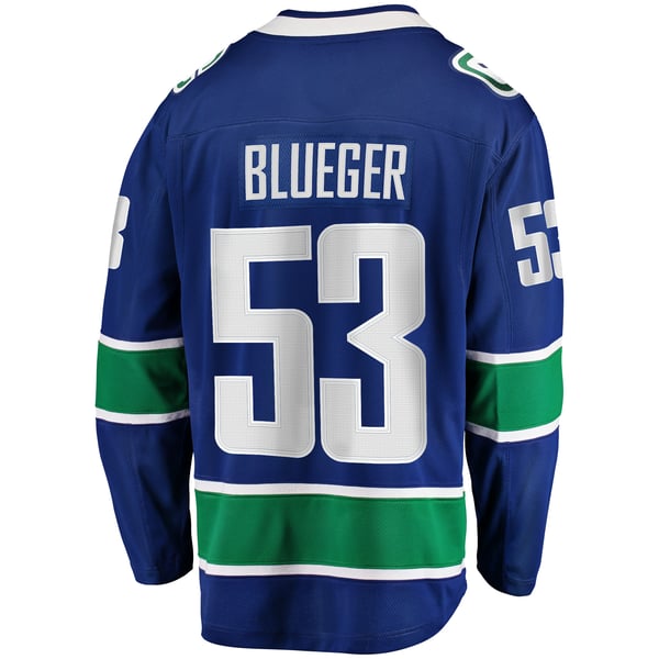Men's Vancouver Canucks Teddy Blueger Fanatics Blue Home Breakaway Jersey - Image 4