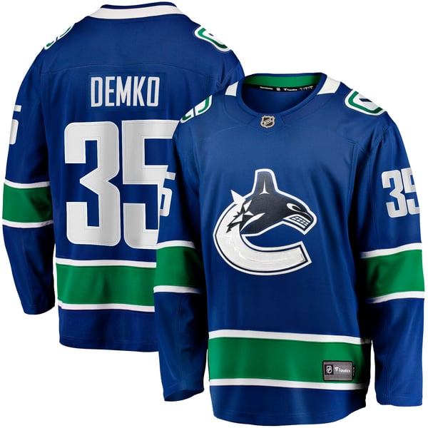 Men's Vancouver Canucks Thatcher Demko Fanatics Blue Home Breakaway Jersey - Image 2