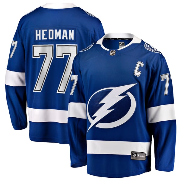 Men's Tampa Bay Lightning Victor Hedman Fanatics Blue Home Captain Patch Breakaway Jersey - Image 2