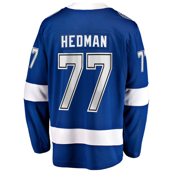 Men's Tampa Bay Lightning Victor Hedman Fanatics Blue Home Captain Patch Breakaway Jersey - Image 4