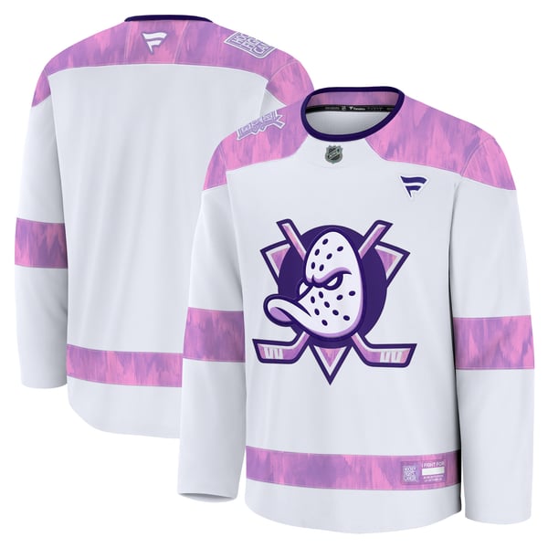 Men's Anaheim Ducks  Fanatics White 2024 Hockey Fights Cancer Practice Jersey