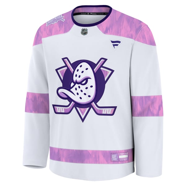 Men's Anaheim Ducks Fanatics White Hockey Fights Cancer Survivor Practice Jersey